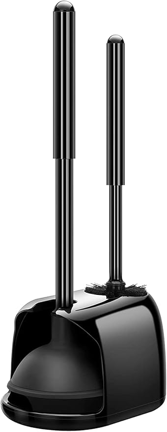 SetSail Toilet Brush & Plunger Set – Heavy Duty with Holder, Hidden Design, Deep Cleaning – Black