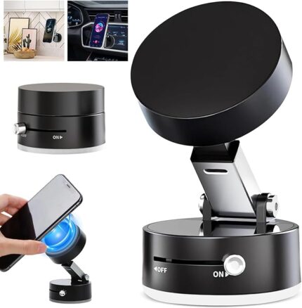 2025 Magnetic Suction Phone Holder – Foldable, Double-Sided Mount for Car, Mirror & Gym (Black)