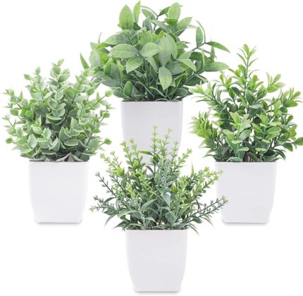 Der Rose 4-Pack Mini Fake Plants – Artificial Potted Greenery for Home, Office & Bathroom Decor