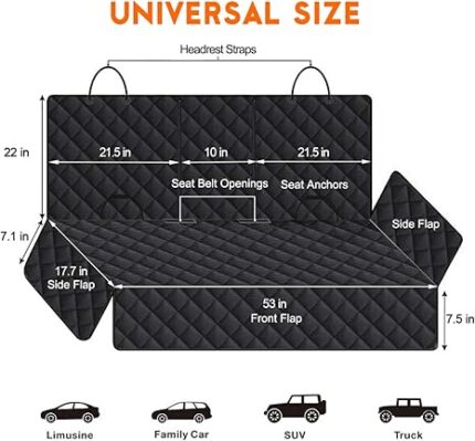 Waterproof Dog Car Seat Cover – Non-Slip, Back Bench Protector with Middle Armrest Fit (Black)