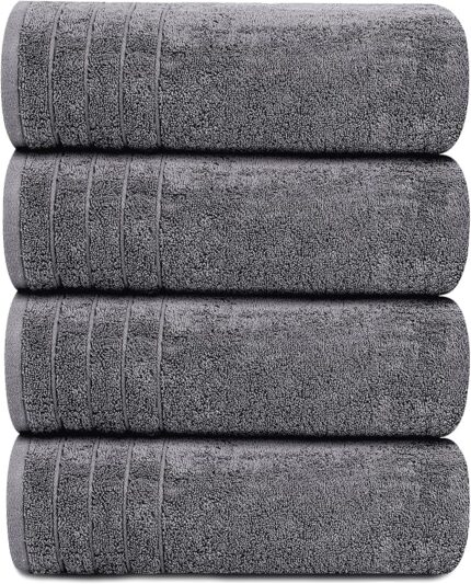 Tens 4-Pack 30x60” Cotton Bath Towels – Dark Grey